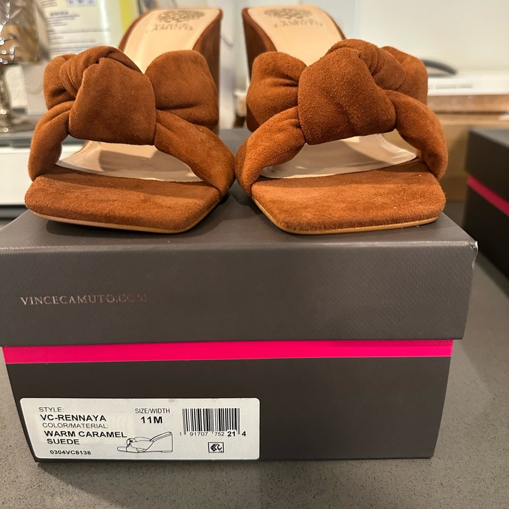 Vince Camuto Women's Caramel Suede Knotted Mules